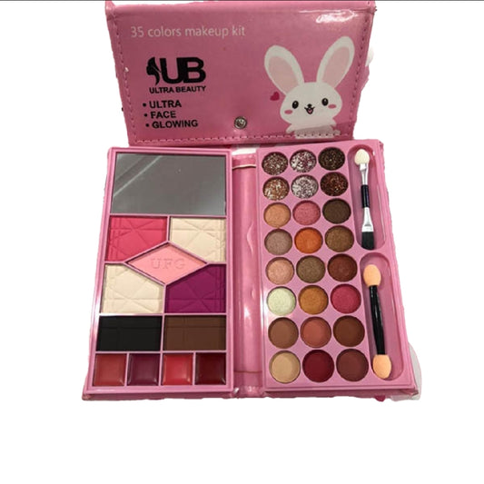 35 Colors Makeup Kit – Ultra Beauty (UFB) with Mirror, Eyeshadows, Blush, Lip Colors & Applicators