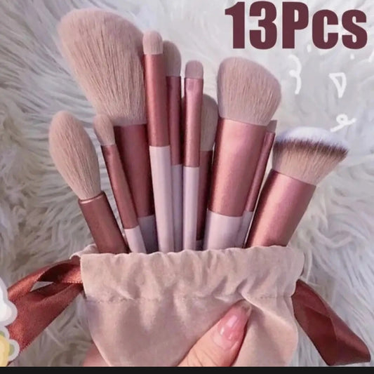 13-Piece Rose Gold Makeup Brush Set with Velvet Pouch
